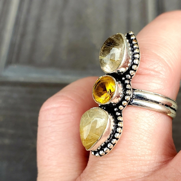 New Golden Rutile and Citrine 925 Silver Ring. - Picture 9 of 9